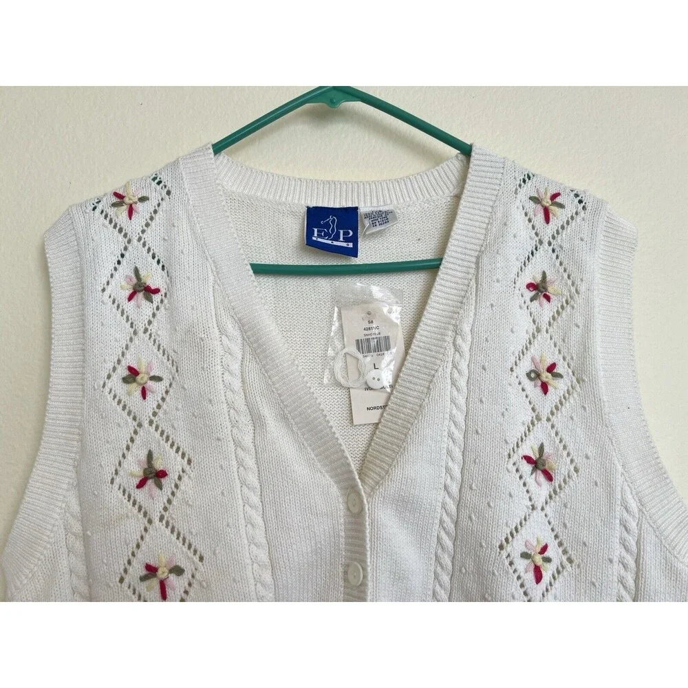 Vtg EP PRO Womens L Peplum Floral Knit Sweater Vest Romantic Cottagecord Spring‎ - Picture 3 of 11